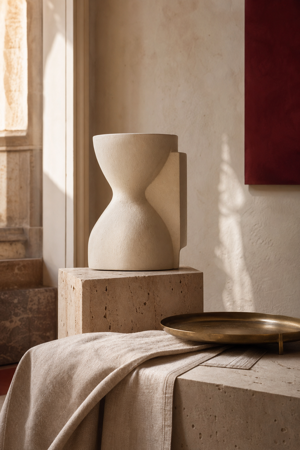 Travertine Sculptural Vase
